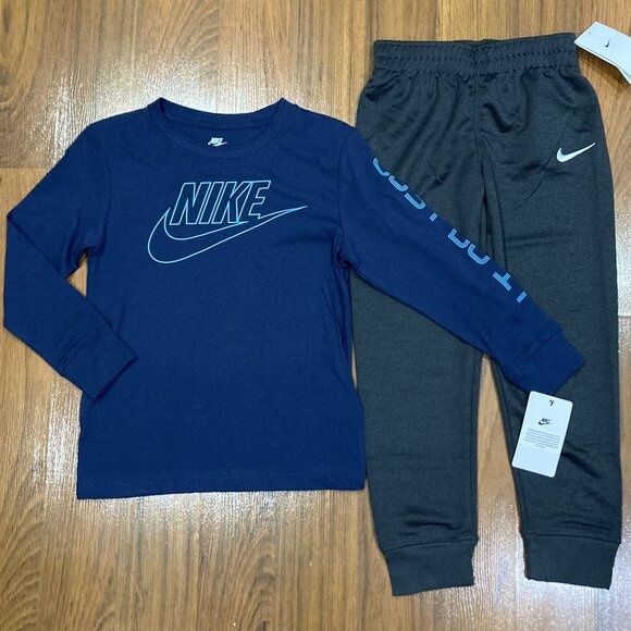 Nike Long Sleeve Shirt Pants Jogger Tracksuit Boy's Youth 2pc Set Size 7 New - Picture 1 of 5